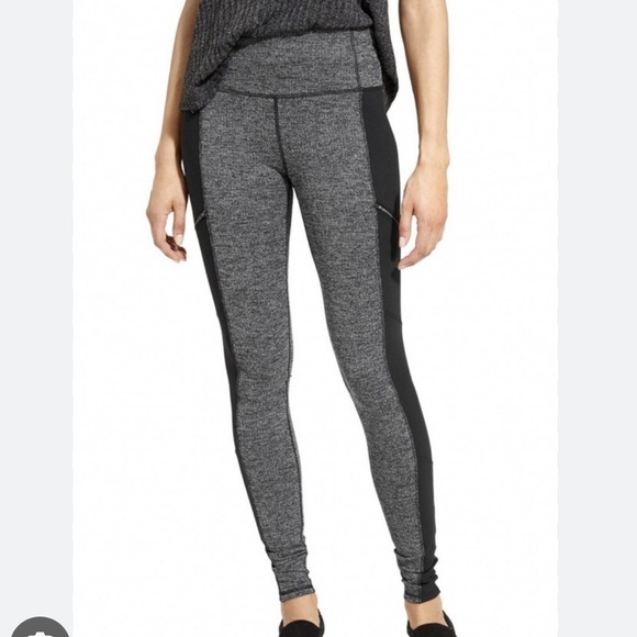Athleta Metro Drifter Faux Leather Gray Herringbone Leggings - Picture 1 of 8